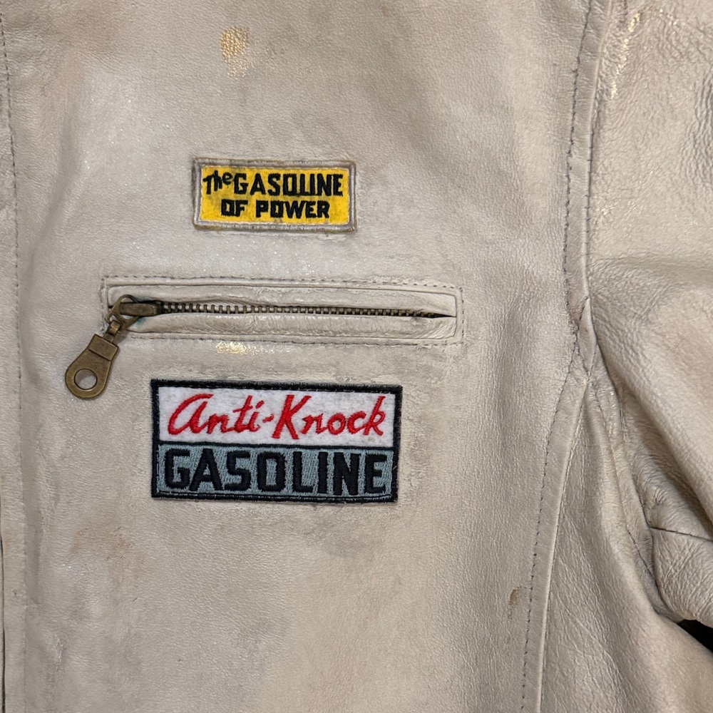 Vintage Wilsons Leather Moto Jacket w patches red cream gold - Picture 3 of 16